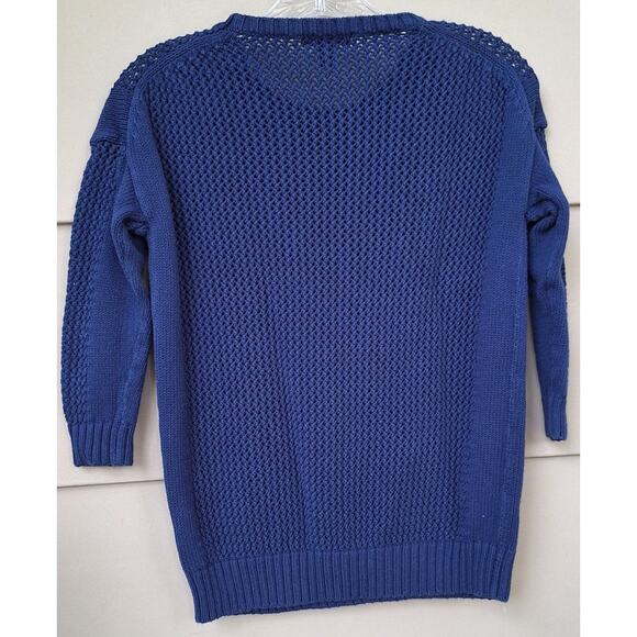 J Crew Open Knit 100% Cotton Navy Blue Preppy Nautical Summer Sweater XXS - Picture 5 of 11